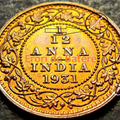 Moneda istorica 1/12 ANNA - INDIA/ DOMINATIE anul 1945 *Cod 2369 B A.UNC EROARE