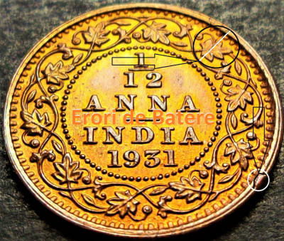 Moneda istorica 1/12 ANNA - INDIA/ DOMINATIE anul 1945 *Cod 2369 B A.UNC EROARE foto