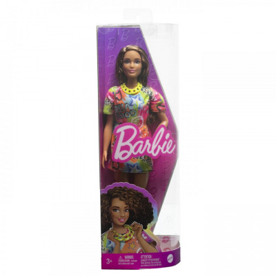 Papusa barbie fashionista satena cu rochie cu imprimeu good vibes foto