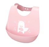 Baveta bebe din silicon moale, usor de curatat, antimurdarire, cu buzunar colector larg, inchidere ajustabila, roz
