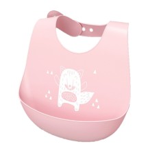 Baveta bebe din silicon moale, usor de curatat, antimurdarire, cu buzunar colector larg, inchidere ajustabila, roz