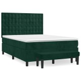 Cumpara ieftin Pat box spring cu saltea, verde inchis, 140x200 cm, catifea