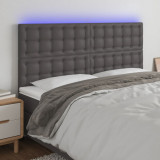 VidaXL Tăblie de pat cu LED, gri, 180x5x118/128 cm, piele ecologică