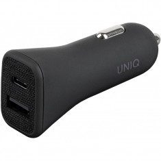 Incarcator Auto USB UNIQ Votra Duo, Power Delivery (18W) + USB (12W), 1 X USB - 1 X USB Tip-C, Gri