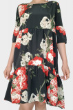 Rochie de lungime medie cu imprimeu floral si volane, multicolor, XS