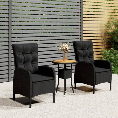vidaXL Set bistro de grădină, 3 piese, negru, poliratan 3058545 foto