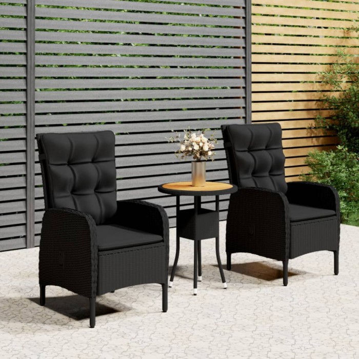 vidaXL Set bistro de grădină, 3 piese, negru, poliratan 3058545