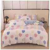 Lenjerie Cocolino 4 Piese Pentru Pat Dublu cu Elastic- JO283 Inimi Colorate