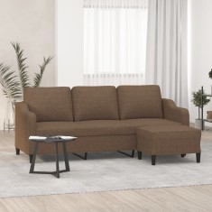 vidaXL Canapea cu 3 locuri cu taburet, maro, 180 cm, material textil