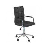 Scaun birou copii HM Gonzo 2, Ergonomic, Cadru metalic, Tapitat cu piele ecologica, Mecanism de balans, Cu brate, 90 Kg, Negru