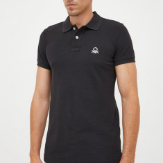 United Colors of Benetton polo de bumbac culoarea negru, neted