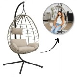 Leagan tip cuib, fotoliu balansoar suspendat, maxim 130 kg, cocoon gri si perne bej, JollyMag, KR37SZ