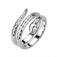 Inel din oțel 316L - brațe sub formă de șarpe încolăcit, de culoare argintie - Marime inel: 57