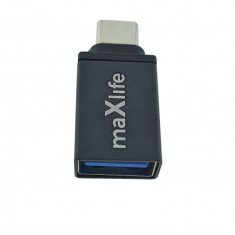 Adaptor Maxlife 94074, USB 3.0 mama la USB tip C tata, in blister, negru