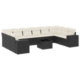 Cumpara ieftin Set canapele de gradina cu perne, 11 piese, negru, poliratan