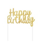 Topper din hartie pentru tort Happy Birthday auriu 11 x 14 cm