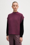 United Colors of Benetton vestă din amestec de l&acirc;nă culoarea violet, cu turtleneck, 1244D10EF