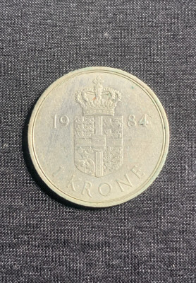 Moneda 1 coroana 1984 Danemarca foto
