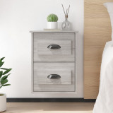 Set 2 Noptiere Suspendate Gossi, Gri Sonoma, 41.5x36x53cm, PAL, Montaj pe Perete, Design Modern, Mobilier Dormitor