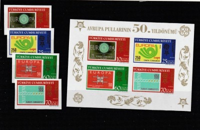 Turcia 2005 - 50 ani Europa CEPT,serie 4 valori nedantelate si bloc 4 valori nedantelate,MNH.Mi.3495-3498 , Bl.59 foto