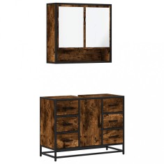 Set mobilier de baie, 2 piese, stejar fumuriu, lemn prelucrat foto