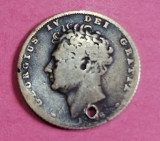 Monedă argint 6 pence 1826 deteriorată, Europa