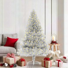 Brad de Crăciun cu lumini decorative cu coarde Argintiu 180 cm