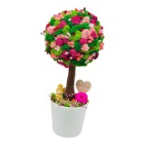 Aranjament floral personalizabil, mediu 38 cm, tip copacel pomisor cu licheni naturali stabilizati si flori criogenate si uscate in vas ceramic (Multi