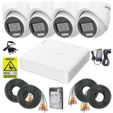 Sistem supraveghere Hikvision, 4 camere 2MP, Dual Light 20m, Microfon, DVR 4 canale, 2MP, Accesorii montaj, HDD 500GB, Autocolant Rovision SafetyGuard