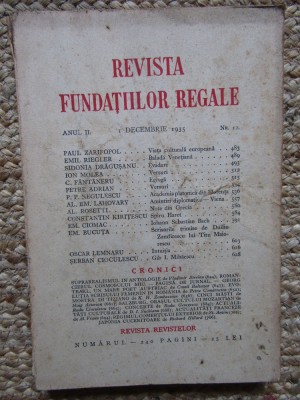 Revista Fundatiilor Regale - Anul II 1 DECEMBRIE 1935 Nr. 12 foto