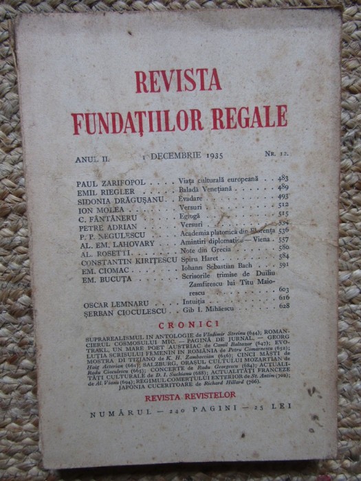 Revista Fundatiilor Regale - Anul II 1 DECEMBRIE 1935 Nr. 12