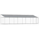 Cumpara ieftin Cusca caini cu acoperis si usi, gri, 8x2x2 m, otel galvanizat