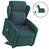 vidaXL Fotoliu electric masaj rabatabil / ridicare verde &icirc;nchis textil