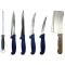 Set profesional de macelarie, dezosat, injunghiat, transat, filetat, satar, 4 cutite si masat pentru ascutit
