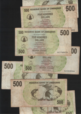 Zimbabwe 500 dollars 2006 F-VF pret pe bucata foto