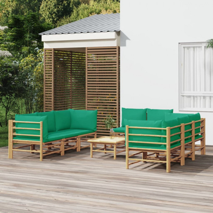 Set mobilier de gradina cu perne verzi, 9 piese, bambus GartenMobel Dekor