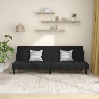 vidaXL Canapea extensibilă cu 2 locuri, negru, catifea 375844 foto