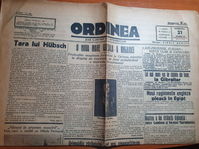 ziarul ordinea 23 august 1935-accident aviatic la baneasa,mussolini