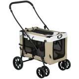 PawHut Cărucior pliabil animale c&acirc;ine pisică landou detașabil pentru umăr 4 roți 81 x 58 x 97,5 cm kaki | Aosom Romania