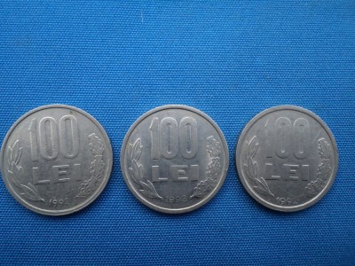 LOT 100 LEI 1992 (TREI VARIANTE/COADA CIFRELOR 9 ROTUNJITA,DREAPTA ,ANUL TANGENT PE MARGINEA MONEDEI ) foto