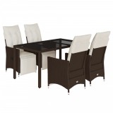 Cumpara ieftin Set bistro de gradina, 5 piese, cu perne, maro, poliratan