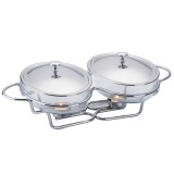 Chafing dish dublu / Vase termorezistente cu incalzitoare, 3 litri, capac si suport otel inoxidabil