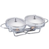 Chafing dish dublu / Vase termorezistente cu incalzitoare, 3 litri, capac si suport otel inoxidabil