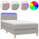 Cumpara ieftin Pat cu arcuri, saltea si LED, gri deschis, 80x200 cm, textil