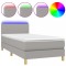 Pat cu arcuri, saltea si LED, gri deschis, 80x200 cm, textil