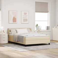 vidaXL Pat boxspring cu saltea cu saltea Crem 140 x 200 cm țesătură