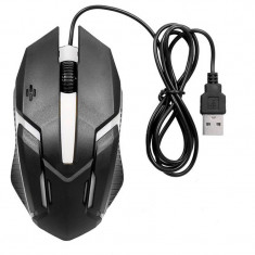 Mouse cu Fir pentru Gaming, Iluminare RGB, 1200 DPI, Universal, Ergonomic, Optic, Cablu USB 12.5 x 7 x 4 cm, Negru
