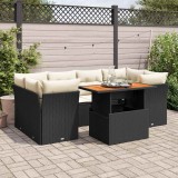 Cumpara ieftin Set canapele de grădină cu perne, 7 piese, negru, poliratan