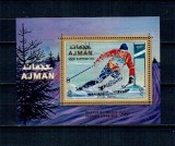 Ajman 1971 - Jocurile Olimpice Sapporo, sport, supratipar Rotary, colita dantelata neuzata