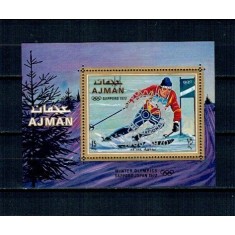 Ajman 1971 - Jocurile Olimpice Sapporo, sport, supratipar Rotary, colita dantelata neuzata